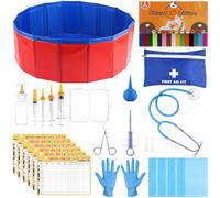 60Pcs Puppy Kitten Whelping Kit Birthing Supplies Newborn Whelping Supplies with Nursing Feeding Tube Record Charts Puppy Whelping Collars Urine Pads Gloves for Keeping Kitten Dogs Cats