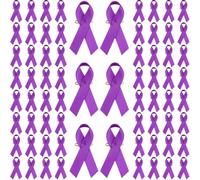 60PCS Purple Satin Memorial Ribbon Pins - Forever in Our Hearts Bereavement Brooches for Funeral, Mourning Events, Sympathy, and Remembrance Ceremonies
