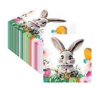 60PCS Retro Easter Napkins, Bunny Eggs Flower Pattern Disposable Beverage Napkins, Watercolor Spring Serviettes Cocktail Paper Napkins for Easter Holidays Birthday Luncheon Dinner Party Supplies