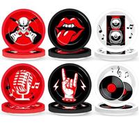 60Pcs Rock Theme Party Paper Plates for Music Birthday 9in 1950's Record Party Disposable Dessert Cake Tableware Dinnerware Set for Kids Baby Shower Decoration Anniversary 50s 60s Theme Party Supplies