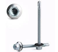 60PCS Roofing Screws with Rubber Washers 4.8x55 mm Self Drilling Screws for Metal Self Tapping Screws Hex Head Zinc Plated Corrugated Roof Fixings Cladding Steel Screw for Tin Roof