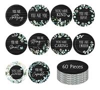 60PCS Round Bulletin Board Decor, 10 Designs Inspirational Wall Decorative Sign Positive Word Cards Modern Farmhouse Accents Set for Middle High School Classroom Home Teachers Students (5.5” Each)