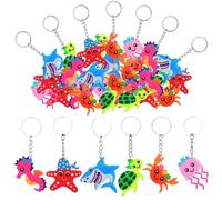 60PCS Sea Animals Kids Keyrings Party Bag Fillers, Bulk Keyrings for Kids, Marine Life Silicone Keyring, for Birthday Baby Shower Party Favors, Turtles Sharks Jellyfish Seahorses Crabs Starfish