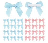 60PCS Self Adhesive Bows,2 cm Bow Width Small Satin Ribbons Bow,Mixed Colours Mini Stick on Bows for Gift Wrapping,Wedding Favours,Cake Decoration,Christmas Party Crafting Supplies (Blue+Pink)