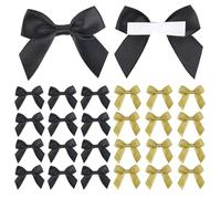 60PCS Self Adhesive Bows,2 cm Bow Width Small Satin Ribbons Bow,Mixed Colours Mini Stick on Bows for Gift Wrapping,Wedding Favours,Cake Decoration,Christmas Party Crafting Supplies (Black+Gold)