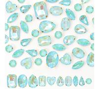 60PCS Sew on Rhinestone Mixed Shapes Glass Rhinestones for Crafts Sew on Crystal Gems Flatback with Gold Claw for DIY Jewelry Making Costumes, Clothes, Garment, Shoes Mocha Aquamarine