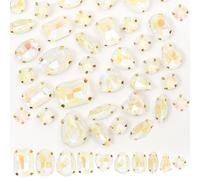 60PCS Sew on Rhinestone Mixed Shapes Glass Rhinestones for Crafts Sew on Crystal Gems Flatback with Gold Claw for DIY Jewelry Making Costumes, Clothes, Garment, Shoes Mocha Clear