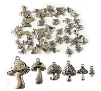 60pcs Silver Mushroom Beads Metal Plant Beads Tibetan Style Beads for Jewelry Making Earrings Necklace Bracelet Keychain DIY