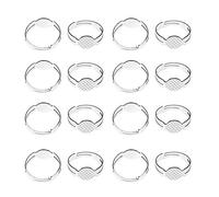 60pcs Silver Plated Adjustable Flat Rings with 8mm Blank Base Jewelry Findings