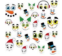 60pcs Snowman Face Stickers, Snowman DIY Craft Art Decals for Christmas Ornaments Cute Cartoon Theme Stickers for Christmas Home Party Decorations