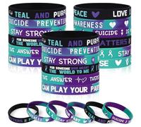 60Pcs Suicide Prevention Awareness Silicone Bracelets Teal And Purple Awareness Ribbon Wristbands Suicide Awareness Silicone Wristbands Sets For Teen Mental Health Care Activities Supplies