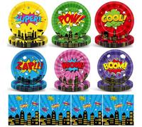 60Pcs Super Theme Party Supplies Comic Action Sign Birthday Tableware Set