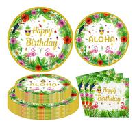 60PCS Tropical Luau Party Supplies Hawaiian Luau Party Decorations Beach Aloha Birthday Decorations Beach Birthday Pool Supplies Hawaiian Themed Tableware Set - Tropical Plates Aloha Napkins Serves 20