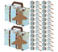 60pcs Vintage Travel Mini Suitcase Paper Gift Box for Party Favors | World Map Style, Kraft and White Card Paper, Tags with Burlap Twine, for Birthdays and Showers