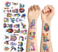 60PCS Watercolour Animal Temporary Tattoos for Kids Waterproof Body Arm Shoulder Stickers for Girls Boys Birthday Party Decorations Creative Fake Tattoos for Children Gift Supplies