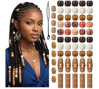 60pcs Wood Hair Beads for Braids Dreadlocks, Large Hole Painted Wooden Beads for Hair with 1 Braiding Tool, Vintage Multi Style Braid Bead for DIY Jewelry Making Hairs Decoration