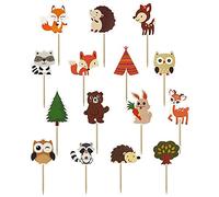 60PCS Woodland Creatures Theme Cupcake Toppers Picks Forest Jungle Animals Cake Decorations for Baby Shower Kids Birthday Safari Party