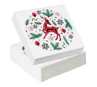 60Pieces Mini Cute Reindeer Pattern Disposable Beverage Napkins Christmas Themed Serviettes Xmas Cocktail Paper Napkins 2 Ply for Christmas Holidays Luncheon Dinner Party Supplies, 33 x 33 cm