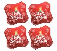60Pieces Mini Happy New Year Pattern Disposable Beverage Napkins New Year Themed Serviettes Xmas Cocktail Paper Napkins 2 Ply for Christmas Holidays Luncheon Dinner Party Supplies, 33 x 33 cm