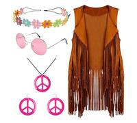60s 70s costume for women hippie costume accessories costume for women 5 pieces hippie accessories disco outfits fringe details for halloween birthday easter