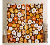 60S 70S Groovy Curtains for Bedroom Retro Hippie Flower 30%-50% Blackout Curtains Vintage Boho Plant Floral Darkening Dreapes Botanical Blossom Brown Window Treatments (2 Panels, 42 x 84 Inch)