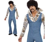 60s 70s Groovy Dancer Disco Costume Retro Mens Fancy Dress Jumpsuit Outfit