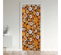 60S 70S Groovy Door Curtain for Doorway Privacy 86x203cm Retro Hippie Flower Room Divider Curtain Cover Vintage Boho Plant Floral Closet Door Cover Curtain Botanical Blossom Brown Window Treatments