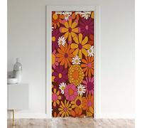 60S 70S Groovy Door Curtain for Doorway Privacy 86x203cm Retro Hippie Flower Room Divider Curtain Cover for Vintage Boho Plant Floral Closet Door Cover Curtain Blossom Colorful Window Treatments