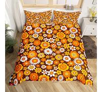 60S 70S Groovy Duvet Cover Kids Retro Hippie Flower Bedding Set Vintage Boho Plant Floral Comforter Cover for Boys Girls Teens Botanical Blossom Brown Bedding Single Size