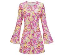 60s 70s Hippie Disco Dress Costume Women's Retro Disco Outfit Women Halloween Floral Dresses, Pink Sequins, L