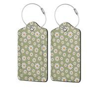 60S 70S Retro Style Daisy,Luggage Tags Pu Leather Name Tag Travel Suitcase Identifier ID Tags Durable Luggage Label 2 pcs
