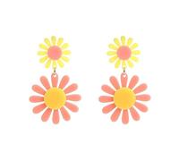 60s 70s Vintage Daisy Flower Earrings for Women Acrylic Retro Disco Hippie Earrings Boho Petal Layered Dangle Drop Earrings Jewelry Birthday Gift, No Gemstone