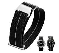 60's French Troops Parachute Special Elastic Nylon Watch Band Man's Universal Hook-and-Loop Nylon Strap 20/21/22mm(21mm, Black with White)