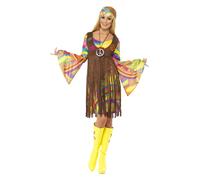 Smiffy's Adult Women's 1960's Groovy Lady Costume, Dress, Printed Waistcoat And - dress costume fancy hippie groovy ladies 1960s lady hippy outfit