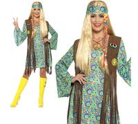 Smiffys 60s Hippie Chick Costume, with Dress, Multicolor, S - UK Size 08-10