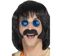 Smiffys Hippie Disguise Set, Black with Porkchop Sideburns & Moustache, Self Adhesive, 1960's Groovy Fancy Dress, Adult Dress Up Cosmetics & Disguises.