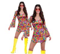60s Rainbow Peace Hippie Costume Shift Dress Hippy Fancy Dress Outfit