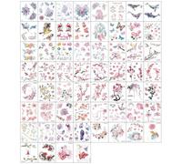 60sheets Peach Blossom, Cherry Blossom, Bird, And Realistic Unicorn Temporary Tattoo Stickers