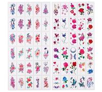 60Sheets Temporary Tattoos 9.7x5.7cm (3.8x2.2in) Black or Color Waterproof Fake Tattoo Stickers Minimalist Fine Line Butterfly Flowers Body Art Realistic Temporary Tattoos for Men Women Adults (A) (B)