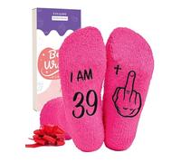 60th 50th 40th Birthday Gifts for Women - Unique Pink Fuzzy Socks for Women with Funny Age-Printed Designs