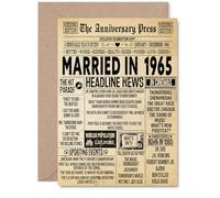 60th Anniversary Card for Men Women - Vintage Newspaper Married in 1965 - Happy 60 Year Wedding Anniversary Card for Partner Wife Companion Husband, A5 Anniversaries Greeting Cards