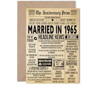 60th Anniversary Card for Women Men - Vintage Newspaper Married in 1965 - Happy 60 Year Wedding Anniversary Card for Husband Companion Wife Partner, 5x7 Inch Anniversaries Greeting Cards