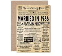 59th Anniversary Card for Women Men - Vintage Newspaper Married in 1966 - Happy 59 Year Wedding Anniversary Card for Companion Wife Partner Husband, 5x7 Inch Anniversaries Greeting Cards
