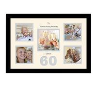 60th Anniversary Photo Frame Diamond Wedding 4x4 x4 and 5x5 978D (Black Finish Frame Cream Mount Grey Inside)