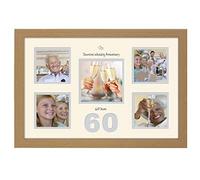 60th Anniversary Photo Frame Diamond Wedding 4x4 x4 and 5x5 978D (Oak Finish Frame Cream Mount Grey Inside)