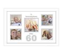 60th Anniversary Photo Frame Diamond Wedding 4x4 x4 and 5x5 978D (White Finish Frame White Mount Grey Inside)
