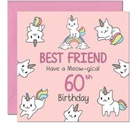 60th Best Friend Birthday Card - Funny Cat Cute Girls Womens Birthday Card for 60 Year old Sixty Sixtieth
