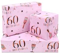 60th Birthady Wrapping Paper Sheets, 50cm*70cm Rose Gold and Pink 60th Wrapping Paper for 60th Birthday Gift Wrap,for Women and Ladies(5sheets）