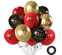 60th Birthday 12pcs Red Black and Gold Happy 60th Birthday Latex Confetti Balloons Red Black and Gold Party Balloons for Men Women Birthday Celebration Decoration