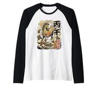 60th Birthday 1966 Fire Horse Zodiac Japanese Vintage Waves Raglan Baseball Tee